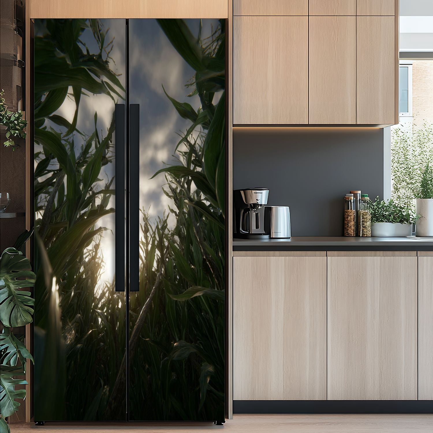 Self Adhesive Vinyl Refrigerator Wrap Set field sunset Door Mural Removable Fridge Sticker Peel and Stick&nbsp;Full Door Cover Decal Kitchen Bar Decor
