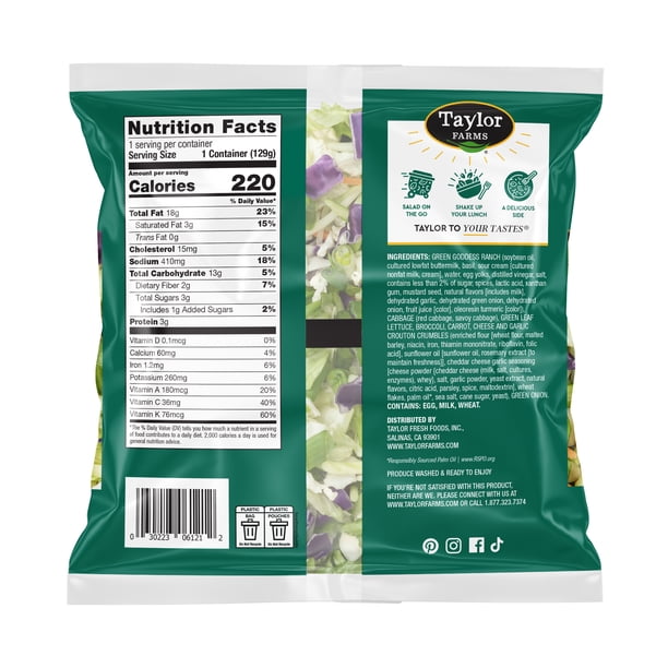 Taylor Farms Green Goddess Ranch Mini Salad Kit 4.55 oz with Fresh Vegetables and Creamy Dressing