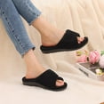 thumbnail image 3 of Litfun Women's Orthopedic Slippers with Arch Support Adjustable Coral Velvet Slide Slippers Open Toe House Shoes, Black, 3 of 8