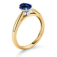 thumbnail image 3 of Gem Stone King 10K Yellow Gold Blue Created Sapphire Solitaire Engagement Ring for Women (1.00 Cttw, Oval 7X5MM, Gemstone September Birthstone, Size 8), 3 of 4