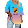 thumbnail image 2 of EchfiProm Funny Shirts for Women 3/4 Sleeve Blue Plus Size Pullover Y2k Relaxed Fit V-Neck Graphic Tops, 2 of 4