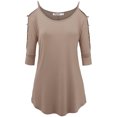 thumbnail image 2 of Made by Johnny Women's 3/4 Sleeve Hollowed Out Shoulder Top S TAUPE, 2 of 6