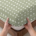 thumbnail image 3 of Full Size Fitted Sheet Set - Sage Green 3 Piece Bedding Sets 16" Deep Pocket Fitted Sheet with 2 Pillowcases, Abstract White Polka Dot Geometric Retro Art Brushed Microfiber Hotel Luxury Bed Sheets, 3 of 9