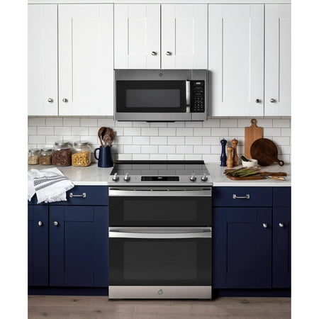 GE - 6.6 Cu. Ft. Slide-In Double Oven Electric True Convection Range with Self-Steam Cleaning and No-Preheat Air Fry - Stainless steel