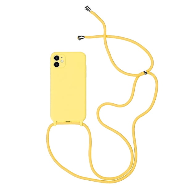 Fundas originales de silicona líquida para iPhone 14 13 12 11 Pro XS Max X XR SE2 8 7 Plus, funda suave de caramelo + correa para el cuello con cordón cruzado Tan Jianjun unisex