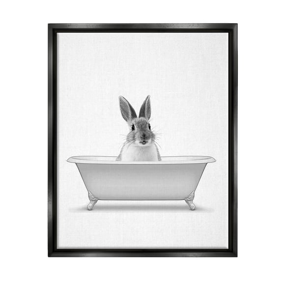 Stupell Industries Bunny Peeking Bathtub Pet Animals & Insects Painting Black Floater Framed Art Print Wall Art