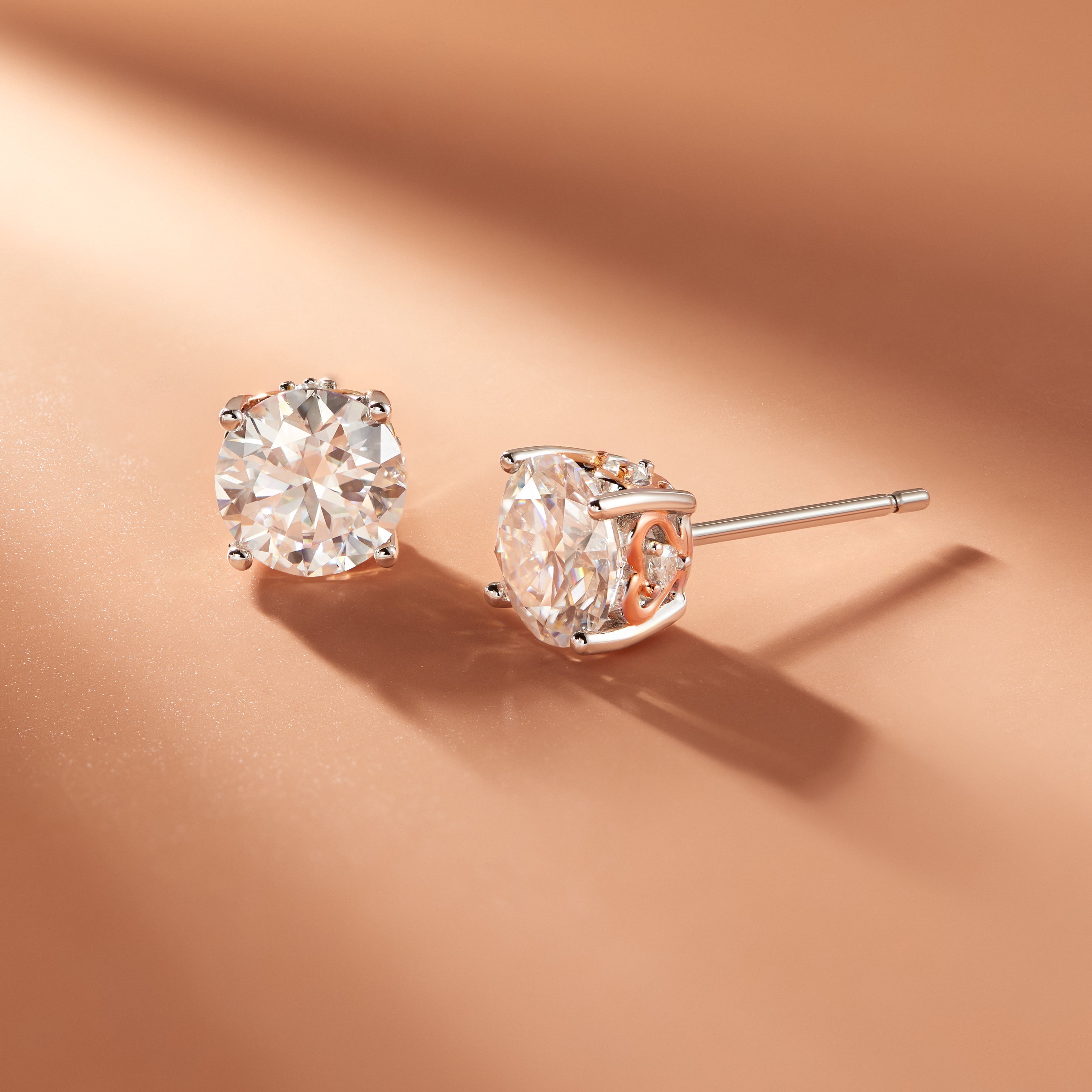 Forever Facets Moissanite Stud Earrings in Two-Tone Sterling Silver, Adult Female