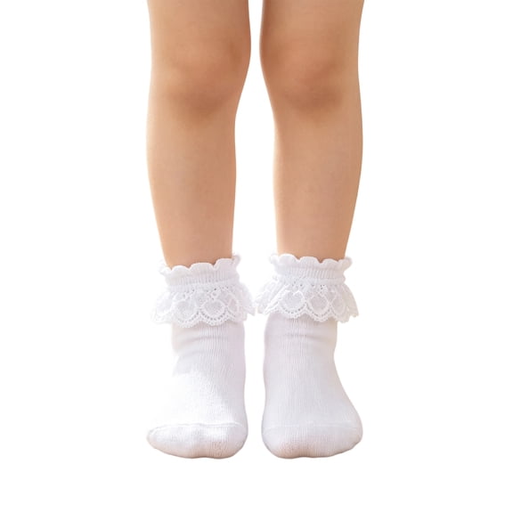 Sewkxo Women Lace Ankle Socks Ruffle Frilly Cotton Socks Trim Double Layer Lace Girl socks,White XXS