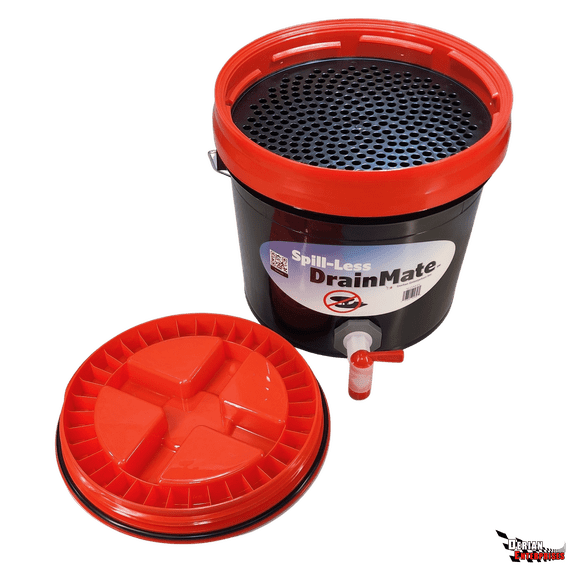 Spill-Less DrainMate™ 14 Quart Oil Drain Container / Oil Drain Pan, Sealed Lid for Easy Transport, On-Off Spigot for