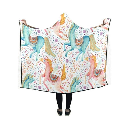 ASHLEIGH Hooded Blanket Cute Flying Unicorn Wearable Anti-Pilling Polar Fleece Hooded Throw Wrap Robe 40x50 inch