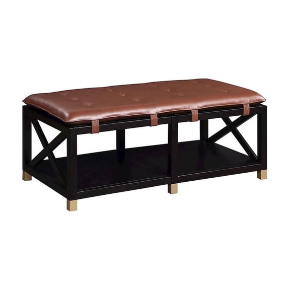 Furniture of America Tally 48.5" Wide Wood Bench with Removable Brown Cushion
