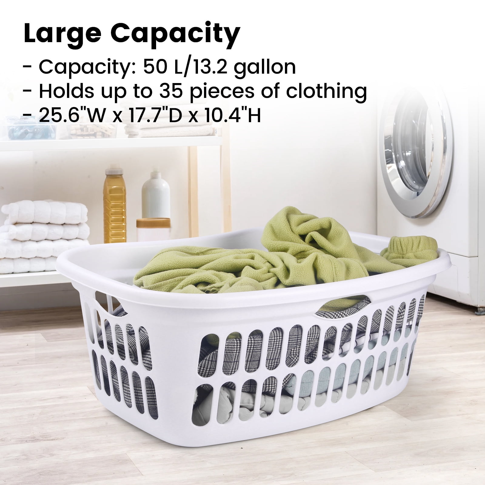 GameXcel 3-Pack 50L Laundry Basket Hip Hold, Stackable Plastic Hamper with Vented Holes for Bathroom, Bedroom, Laundry Room, Dorm