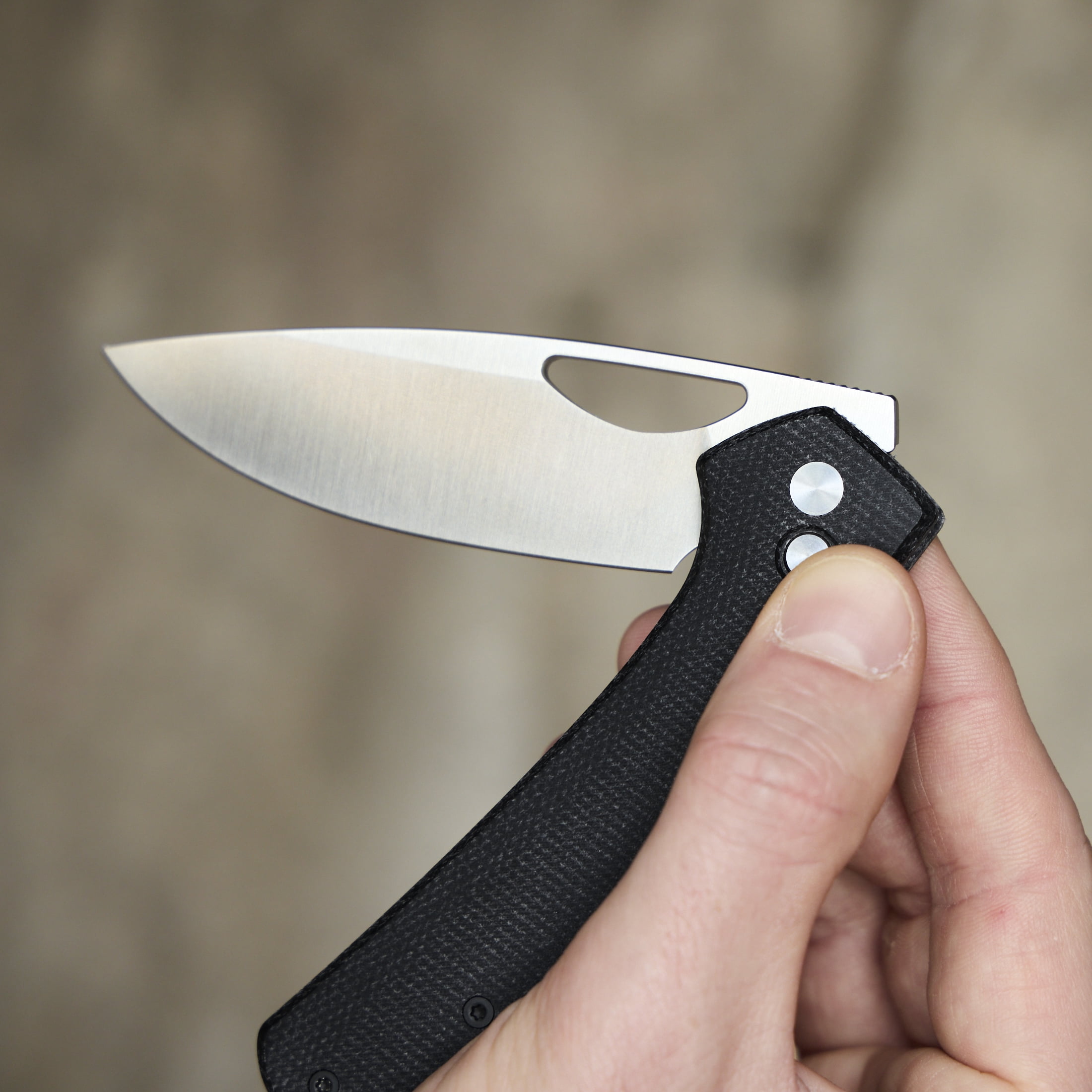 Swiss Tech Losung Premium Folding Knife, 14C28N Steel, Button Lock, Black Micarta
