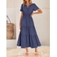 thumbnail image 3 of Vestido midi ZESICA, casual de verano, manga corta, cuello en V, azul marino, 3 of 9