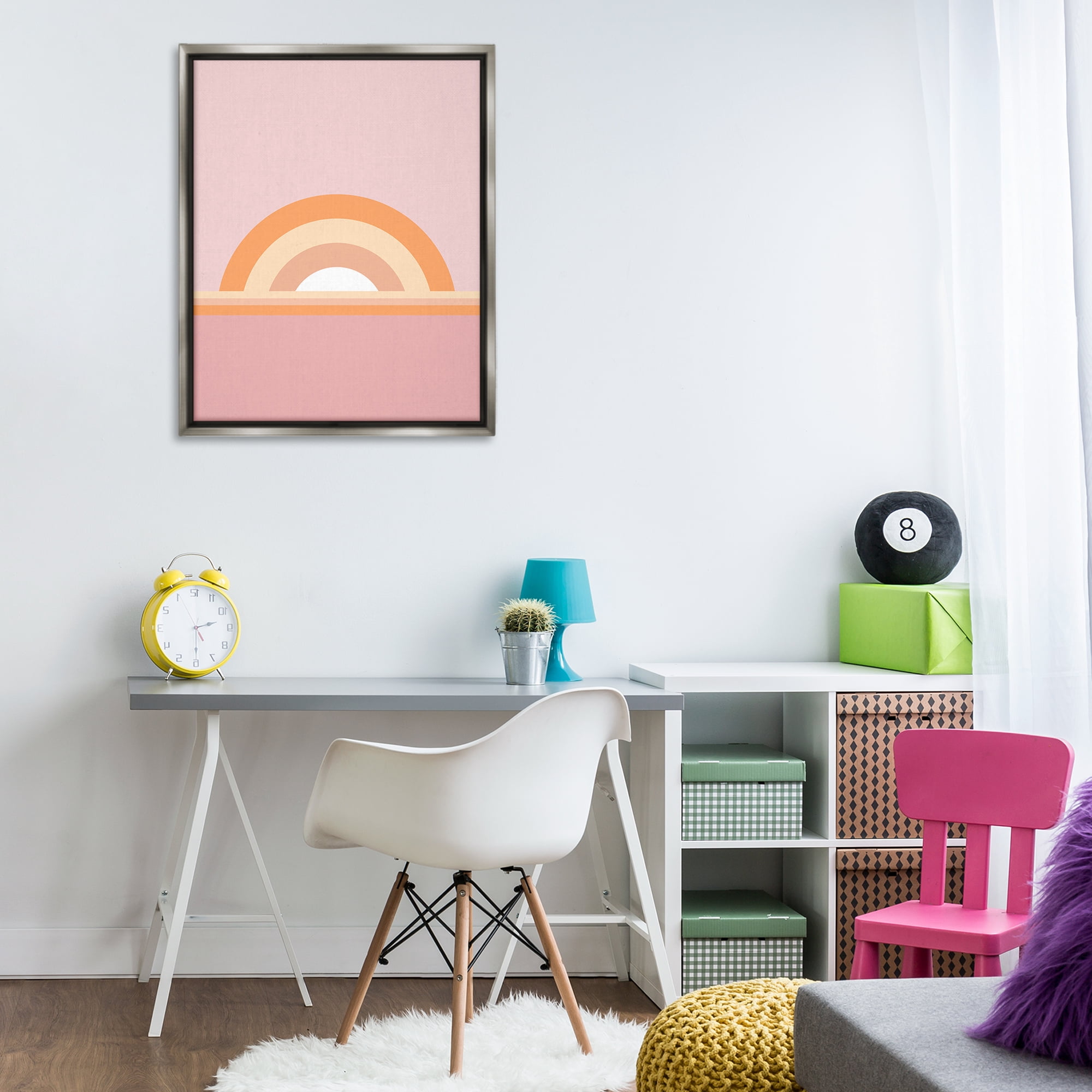 Stupell Industries Mauve & Orange Rainbow Abstract Painting Gray Floater Framed Canvas Art Print Wall Art, 25 x 31