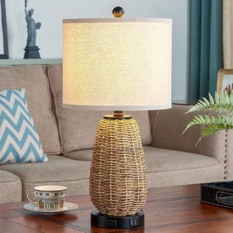Cinkeda Rattan Table Lamp Set of 2, Farmhouse, USB photo 6