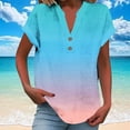 thumbnail image 2 of Womens Cotton Linen Blouse Gradient Tops Short Sleeve Tee Shirt Button Down V-Neck Blouses Classic Henley Tshirt Textured Top Loose Fit Summer Tees With Rolled Cuff, 2 of 5