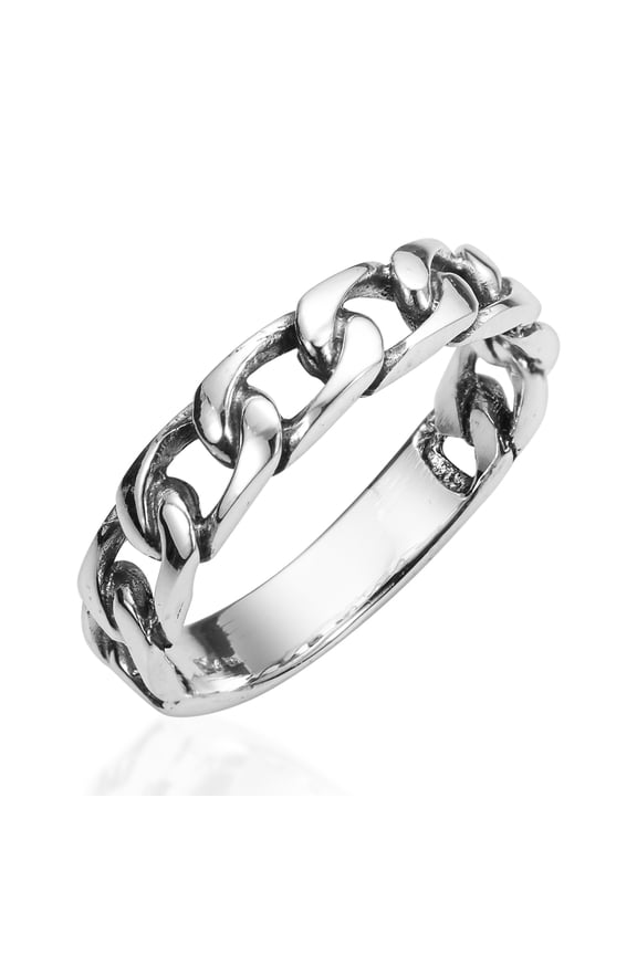 Classic Band of Cuban Link Men and Women .925 Sterling Silver Ring-5