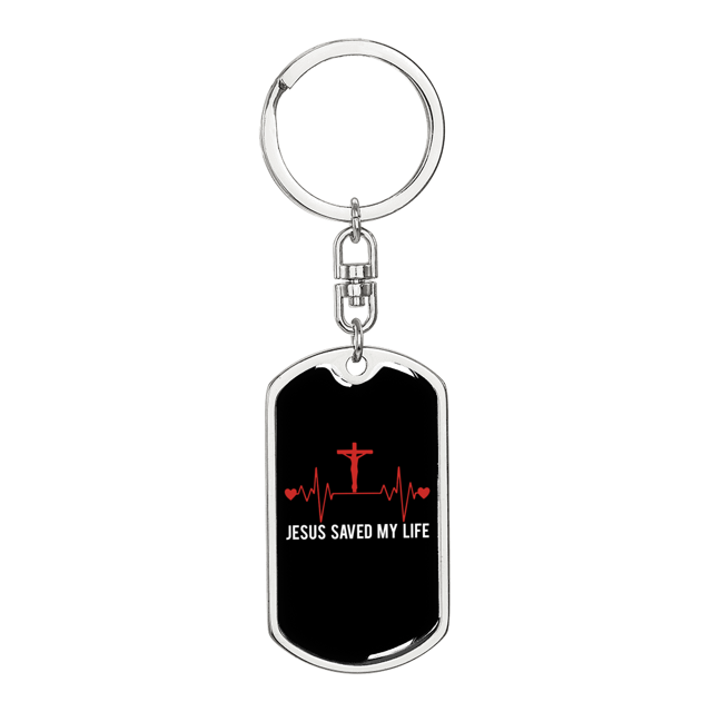 Jesus Saved My Life Pulse Stainless Steel or 18k Gold Premium Swivel Dog Tag Keychain