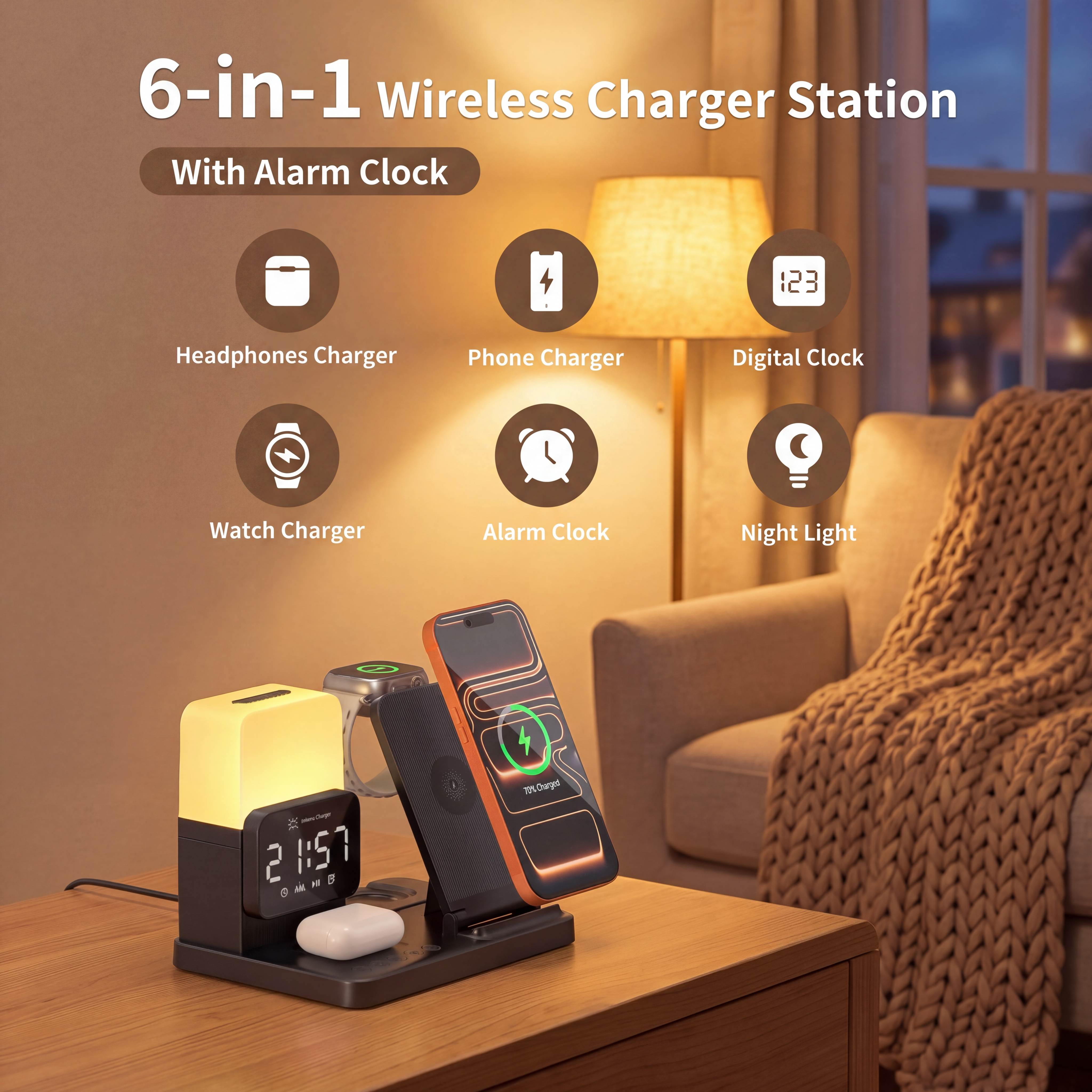 ETEPEHI 6-in-1 Wireless Charging Station with Night Light photo 5