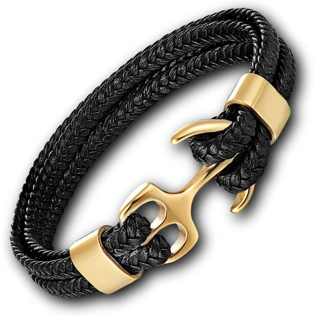 Pulsera de ancla para hombre hecha de cuero genuino trenzado de alta calidad.