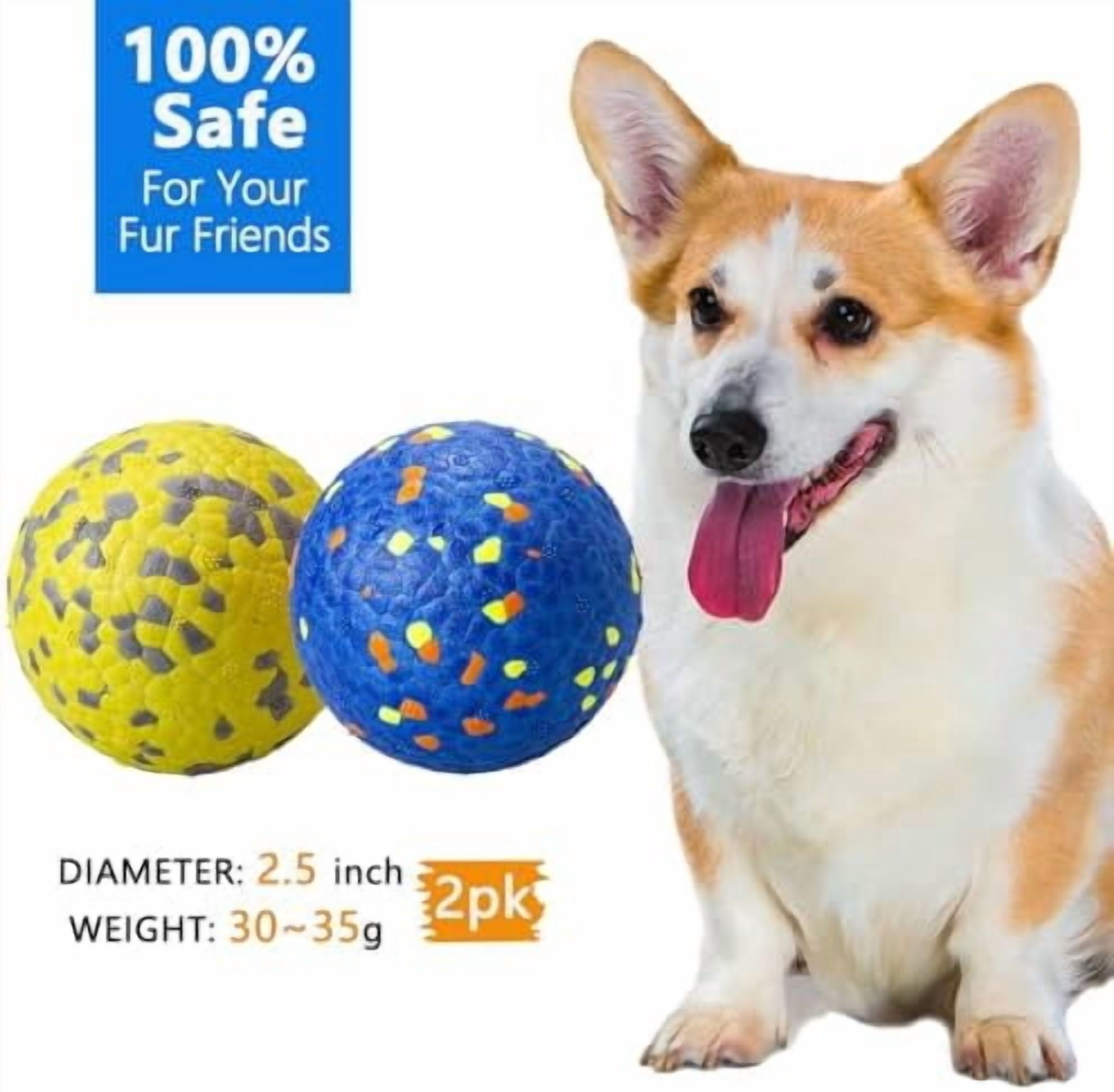 Dog Ball Toys Dog Tennis Ball for Aggressive Chewers Indestructible Bouncy Lightweight Water Toy Fetch Ball for Large Medium and Small Dog Blue & Yellow (2-Pack),Small (2.5" diameter)