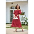 thumbnail image 5 of Anbech Women's Puff Short Sleeve Midi Dress 2024 Summer Square Neck Smocked Tiered High Waist Dress, 5 of 5
