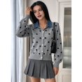 thumbnail image 4 of Women's Denim Collar Polka Dot Cropped Button Knit Sweater Jacket Cardigan Gray XL, 4 of 9