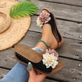 thumbnail image 6 of Xdegoge Sandals for Women Summer Wedge Slides Open Toe Flower Decor Contrast Stitching Platform Mules Casual Beach Walking Shoes Lightweight Non Slip Sole Ladies Footwear, 6 of 9