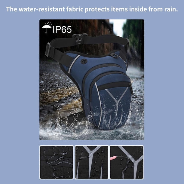 Waist Pack, Large Capacity Waterproof Motorcycle Drop Leg Bag for Men Adjustable Oxford Thigh Pack with Reflective Strips Dark Grey