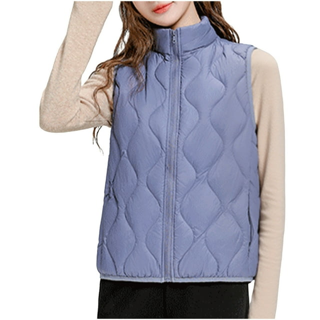 Winter Coats for Women Cropped Puffer Lightweight Quilted Stand Collar Sleeveless Zip