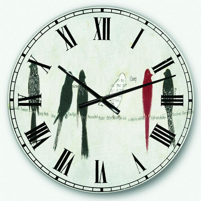 DesignArt Horloge Murale Grande Famille d'Oiseaux Rouge
