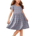 thumbnail image 2 of Rvasteizo Girls' Dresses Print Short Sleeve Round Neck Dress Print Flounce Sleeve Relaxed Cut for 2-15 Years Summer Casual Garment, 2 of 4