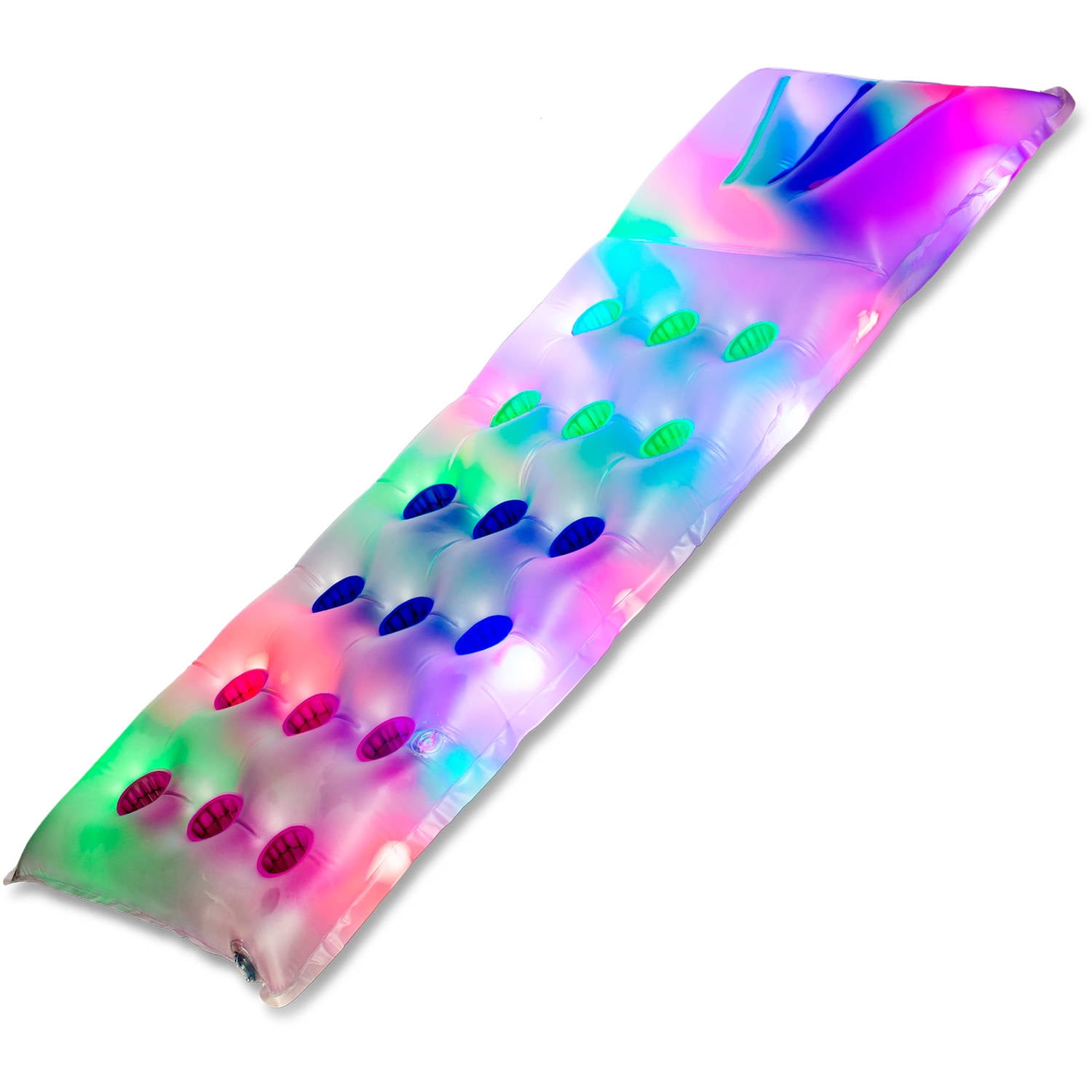 PoolCandy Vinyl Deluxe Illuminated Pool Raft with Colored Pockets