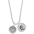 thumbnail image 1 of Delight Jewelry Silvertone Heart Outline - Round Seal Silvertone Script Initial Disc - Q - Charm Necklace, 20"+3", 1 of 4