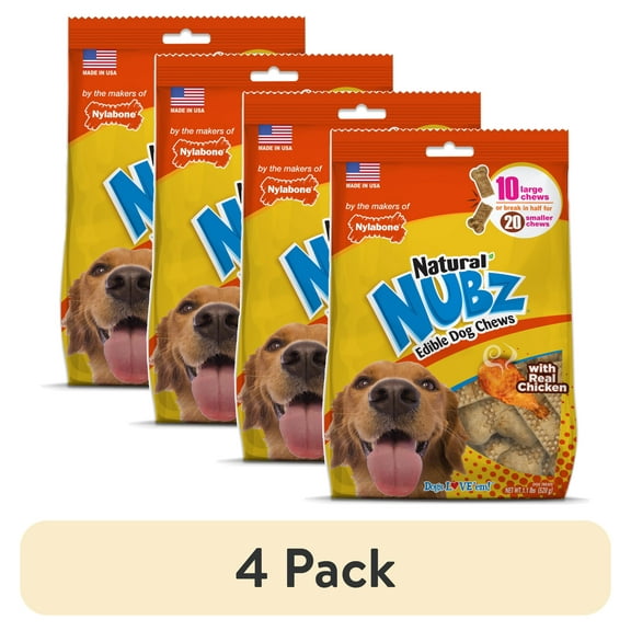 (4 pack) Nylabone Nubz Chicken Dog Treats, All Natural Edible Long Lasting Dry Dog Chew, 10 Ct