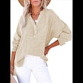 thumbnail image 2 of Blusas Casuales de Larga con Cuello en V y Botones para Mujer, Blusas Lisas de Gran Tamaño. Albaricoque XXL, 2 of 7