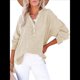 thumbnail image 2 of Blusas Casuales de Larga con Cuello en V y Botones para Mujer, Blusas Lisas de Gran Tamaño. Albaricoque L, 2 of 7