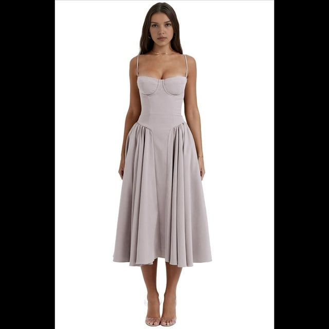 Vestido de Verano 2025 para Mujer, Estilo Bohemio, con Tirantes Finos y Corte Entallado, para Playa. Gris S