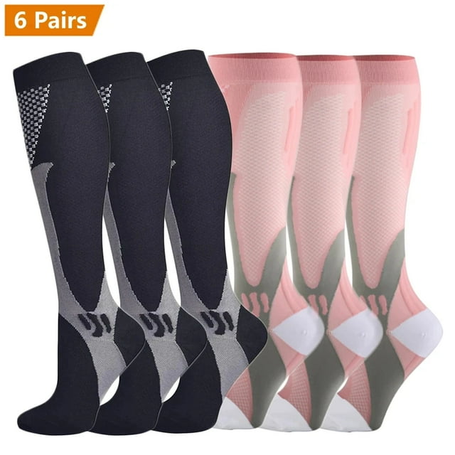 6 Paires de Chaussettes de Compression Football pour Hommes Course Entraînement Physique Randonnée Chaussettes de Sport pour Femmes Varices Gonflement Diabète Chaussettes d'Infirmière TP390 S m
