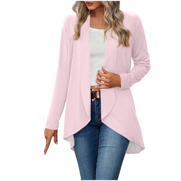 Jtjvou Lightweight Cardigan for Women Plus Siz High Low Hem Tops Open Front Long Sleeve Casual Loose Breathable Cover Ups Dusters Trendy Soft Thin Cardigans Pink M