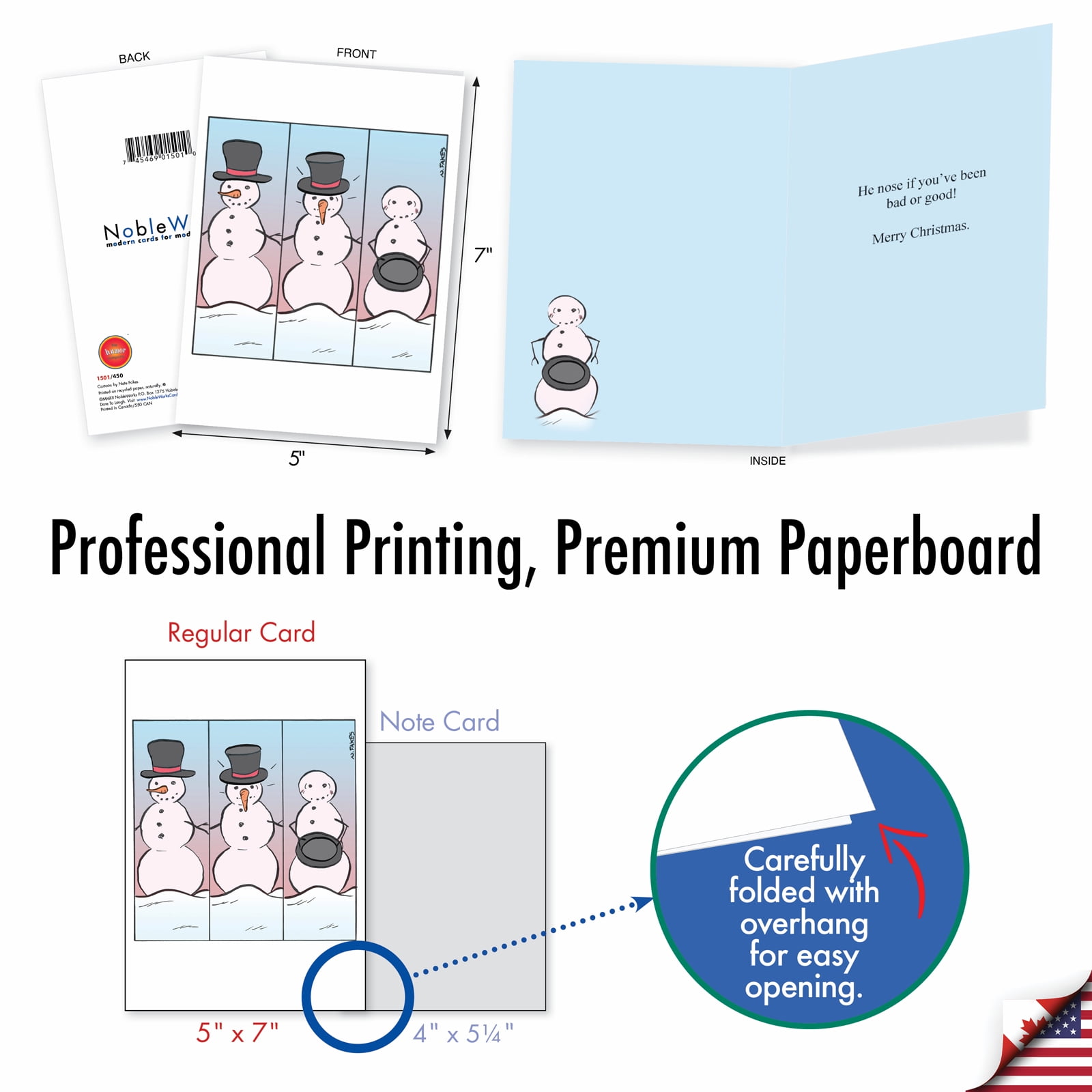 NobleWorks 20 Assorted Box Set Funny Christmas Greeting Cards w/5 x 7 Inch Envelopes (10 Designs, 2 Each) Let It Snowman AC7142XSG-B2x10