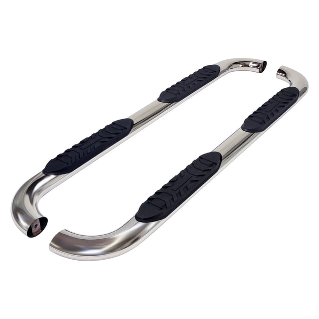 TrailFX Nerf Bar A1013S TFX 4 Oval Tube Side Steps; With Step Pads; 4 Inch Oval Bent; Polished; Stainless Steel; With Welded End Caps; Rocker Panel Mount