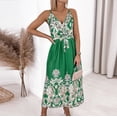 thumbnail image 1 of HKEJIAOI Robes Décontractées en Solde Robe Florale pour Femmes Mode Été Sexy Angleterre Bretelles Réglables Sans Manches Imprimée Col en V Fendue Verte, 1 of 6