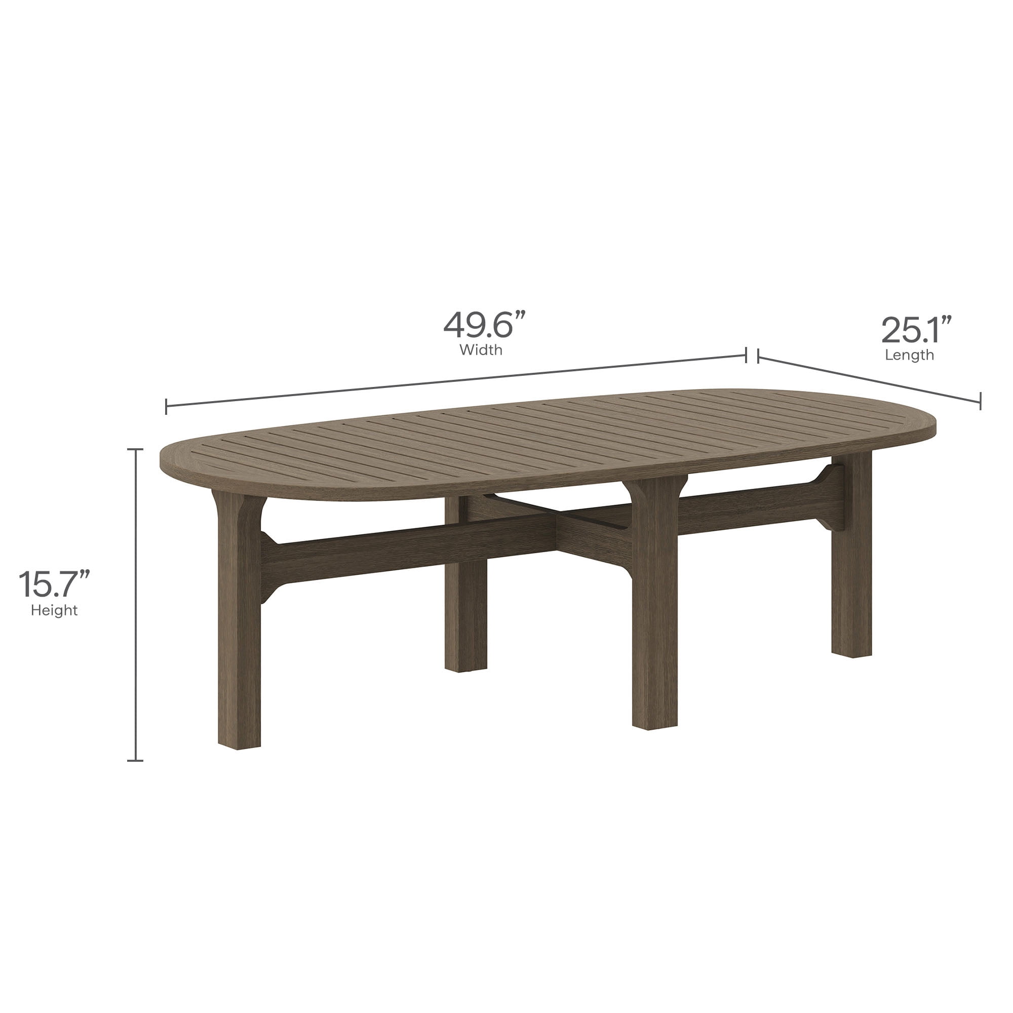 Saratoga Oval Outdoor Patio Teak Wood Coffee Table in Weathered Gray