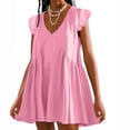 thumbnail image 1 of Puntoco Vestido De Manga Corta Con Cuello En V, Minifalda Con Cuello En V De Color Sólido Con Manga Con Volantes Para Mujer, Color Rosa, Xxl, 1 of 6