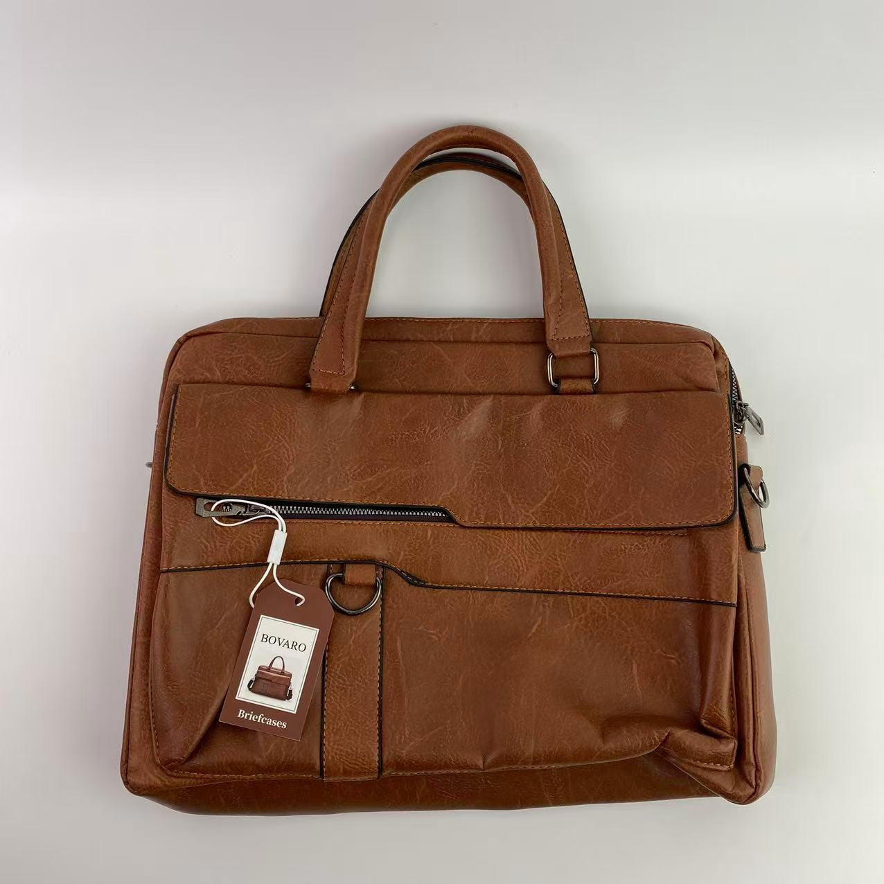 BOVARO Briefcases,Men's Business Travel Briefcase Leather Handmade Messenger Bags Laptop Bag