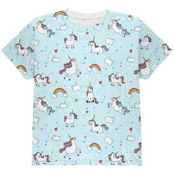 Flying Unicorn Unicorns Sky Repeat Pattern All Over Youth T Shirt Sky YXL