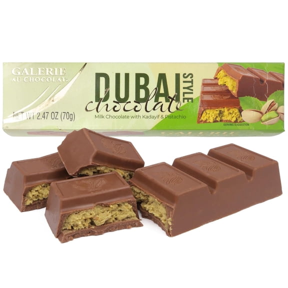 Dubai Style Chocolate Bar, Milk Chocolate with Pistachio Filling, Gourmet Candy Gift, 2.47 Ounces