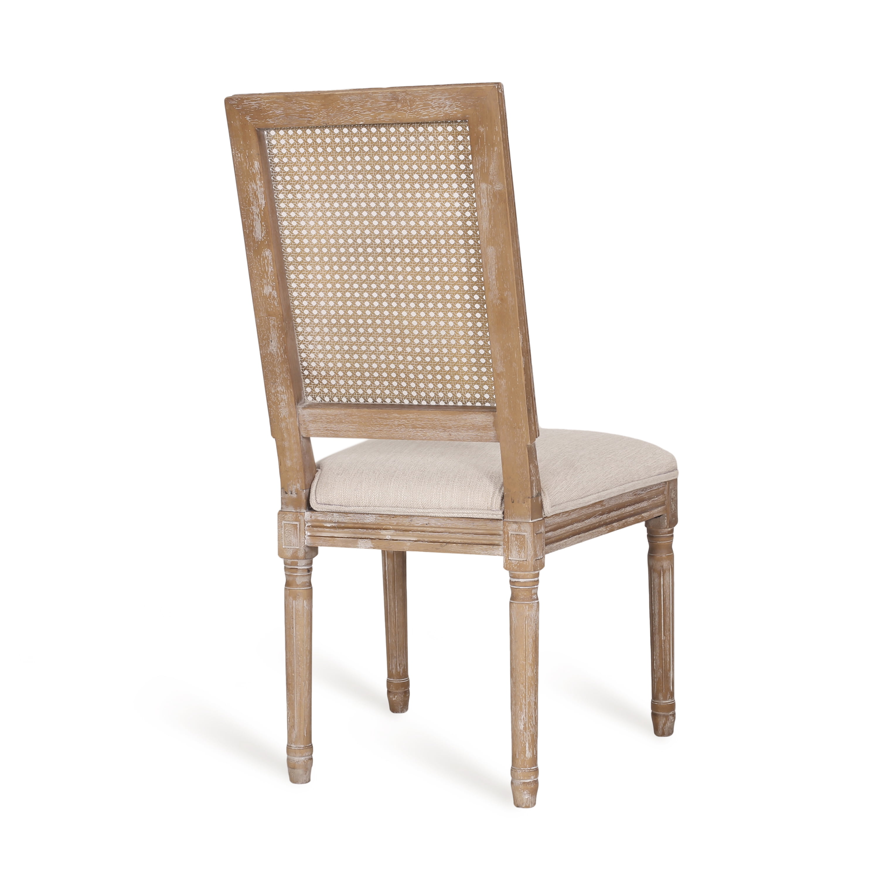 Euroco Set of 2 French Country Dining Chairs with Cane Backrest, Upholstered Seat, and Weathered Rubberwood Frame, Vintage Farmhouse Side Chairs